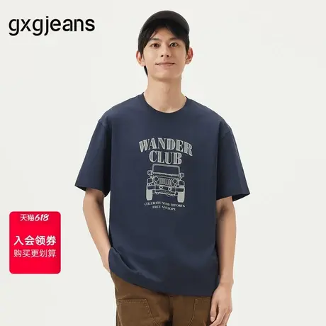 gxg.jeans男装  藏青色潮流图案时尚宽松圆领短袖T恤男25年夏新品图片