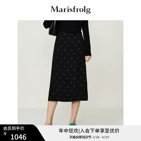 【环保系列】玛丝菲尔夏季新款包臀黑色中长款显瘦波点半身裙图片