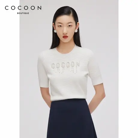 可可尼COCOON商场同款气质白色短袖t恤夏季新款气质修身针织上衣图片