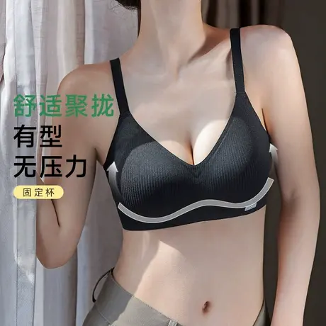 内衣女小胸聚拢大胸显小裸感螺纹舒适轻薄光面无钢圈软支撑文胸商品大图