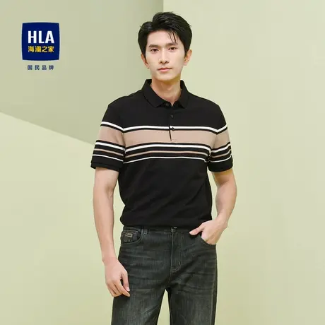 HLA/海澜之家休闲短袖POLO衫柔软亲肤撞色条纹时尚上衣男图片