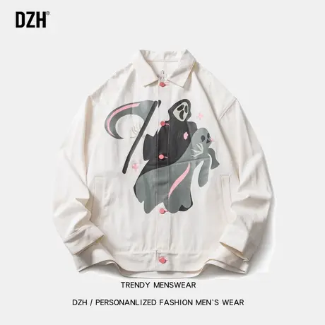 男士白色印花牛仔外套男春秋潮牌休闲上衣青少年男装帅气学生夹克商品大图