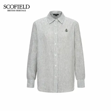 【亚麻100%】Scofield女装松弛老钱风条纹衬衫刺绣2025秋季新品商品大图
