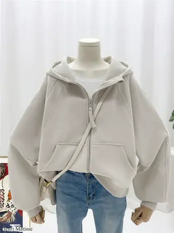 2023秋季新品短款连帽拉链宽松卫衣外套女士洋气23507口袋小个子商品大图