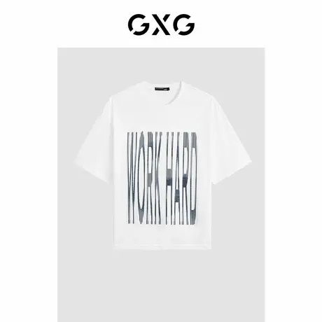 GXG男装2024年夏季凉感男士双色休闲撞色印花圆领短袖t恤男商品大图