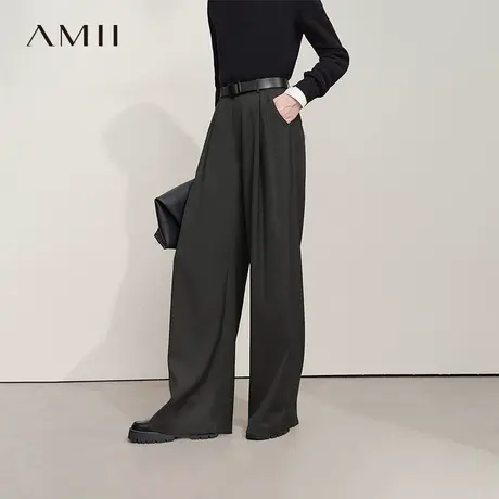Amii2025秋新款极简通勤智性穿搭斜纹梭织阔腿裤后腰橡筋休闲长裤图片