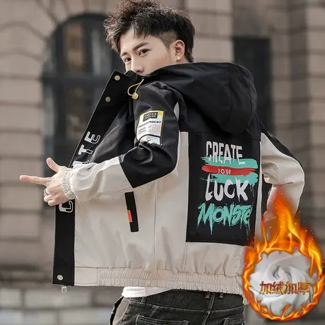 男士外套2023新款秋冬季韩版加绒加厚工装夹克休闲百搭学生棉衣服商品大图