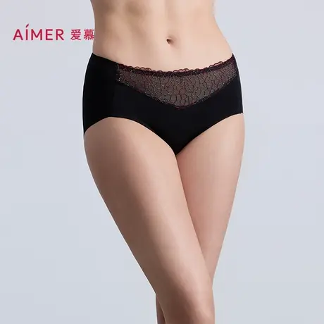 爱慕琉璃内裤女棉质底裆性感蕾丝净痕腿围中腰平角裤AM23C351商品大图