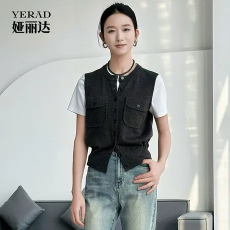 【商场同款】娅丽达慵懒风灰色针织马甲女春秋新款叠穿外搭坎肩商品大图
