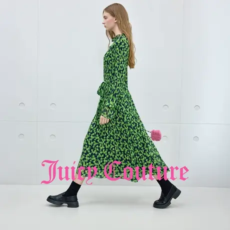 Juicy Couture橘滋连衣裙女2025年秋季新款飘逸碎花网纱百褶长裙商品大图