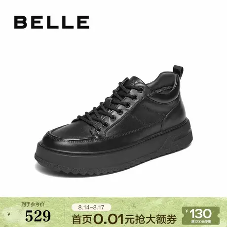百丽男鞋厚底增高帮休闲板鞋男士25冬新款黑色鞋子加绒A2165DM5商品大图
