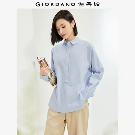 佐丹奴衬衫女装莫代尔府绸梭织半开胸宽松长袖衬衫 13344225商品大图