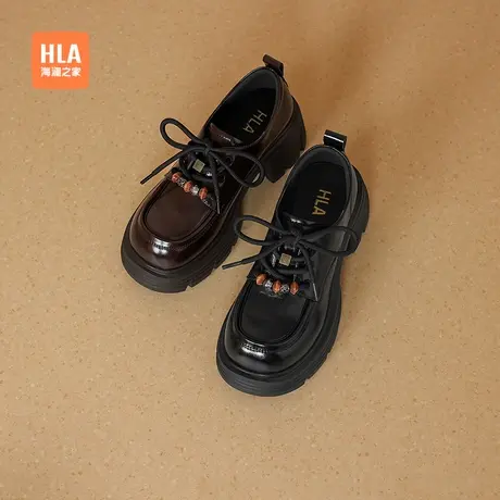 HLA/海澜之家厚底增高乐福鞋女鞋2025新款秋季英伦风小皮鞋JK鞋子商品大图