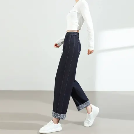 挽边弯刀牛仔裤女2025春秋新款高腰宽松显瘦松紧腰阔腿哈伦萝卜裤商品大图