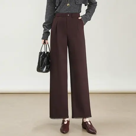 时尚松紧腰九分阔腿裤女2025秋季新款通勤显瘦直筒裤小个子休闲裤商品大图
