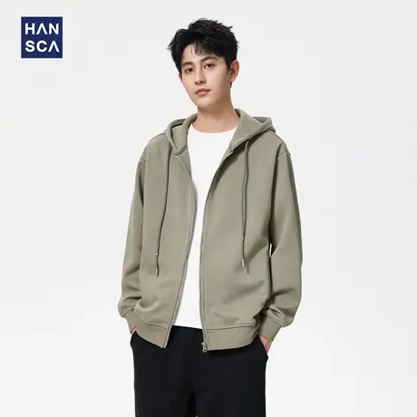 hansca310g米格提花双面拉链卫衣男秋季宽松连帽休闲运动开衫外套商品大图