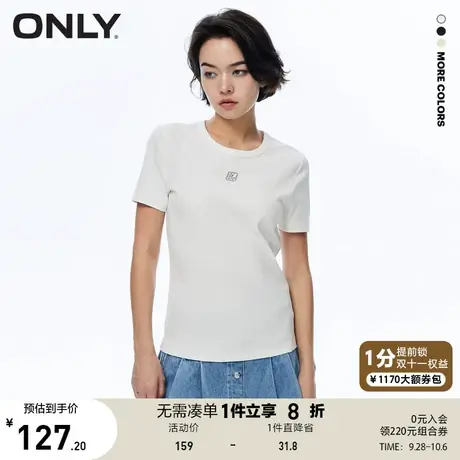 【买5免1】ONLY2023秋季新款通勤简约直筒圆领短袖T恤女商品大图