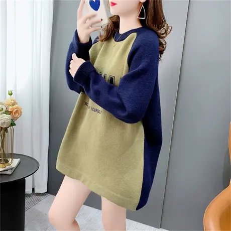 中长款字母毛衣女2022秋冬新款日系宽松套头慵懒风长袖针织衫上衣商品大图