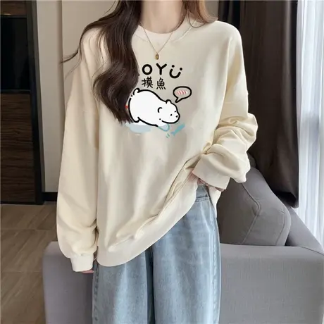 ins超火加绒加厚圆领卫衣女春秋冬季韩版宽松显瘦bf慵懒风上衣潮商品大图