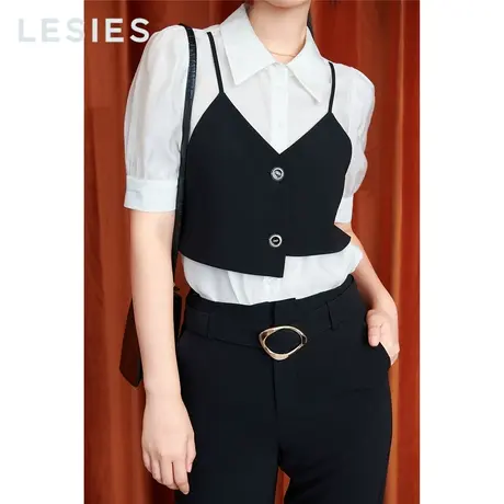 LESIES蓝色倾情春秋女装线下专柜商场同款白色拼接马夹假两件衬衫商品大图
