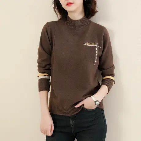 新品8.5折】半高领提花高级感毛衣女休闲百搭加厚针织上衣商品大图