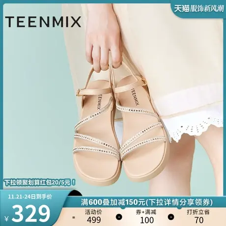 天美意闪钻条带凉鞋厚底罗马凉鞋女外穿时装凉鞋夏季新款CTF14BL3商品大图