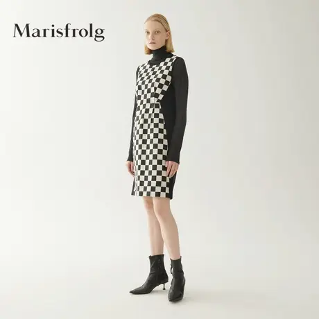 【言选好物】玛丝菲尔冬新款女装收腰格纹拼接连衣裙专柜同款商品大图