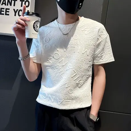 2023新款短袖t恤男春季ins高街休闲夏季百搭修身字母韩版潮流半袖商品大图