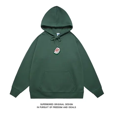 国潮设计感麻将发财宽松休闲卫衣男2023秋冬潮流新款连帽长袖上衣商品大图