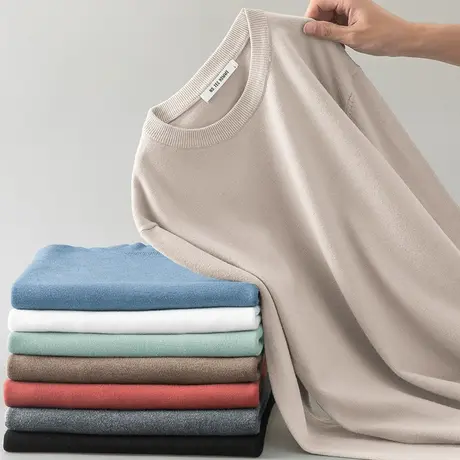 秋冬季毛衣男圆领纯色内搭打底衫保暖一体绒加厚加绒针织衫毛线衣图片