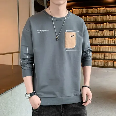 男士圆领卫衣潮流打底小衫2025新款春秋季外穿长袖恤男秋装上衣服商品大图