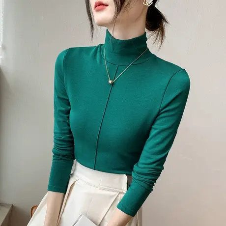 高领修身上衣女2023春季新款纯色显瘦西装内搭设计感小众长袖t恤商品大图