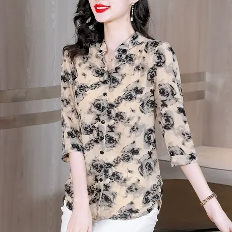 雪纺衬衫女2023夏季新款大码女装独特上衣超好看减龄胖MM遮肉小衫图片