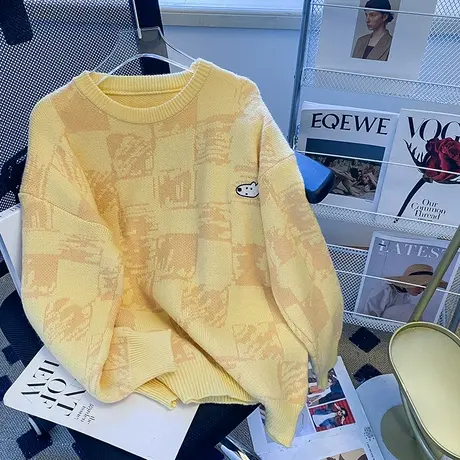 设计感套头奶系毛衣女秋冬外穿宽松日系复古慵懒风高级感软糯外套商品大图