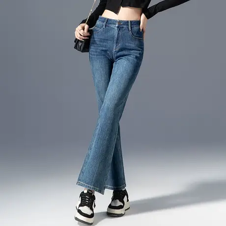 高腰微喇牛仔裤女2024年新款春秋小个子九分裤显瘦窄版直筒喇叭裤图片