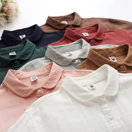 文艺小清新翻领衬衫女春秋宽松双层棉纱柔软衬衣百搭纯棉长袖上衣图片