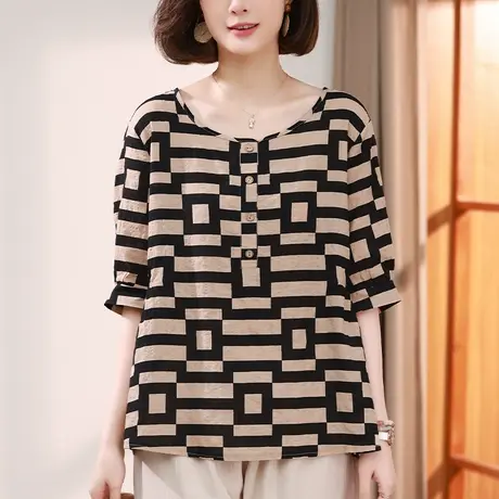 中年妈妈短袖T恤女夏季新款加大码休闲百搭圆领显瘦半袖体恤上衣商品大图