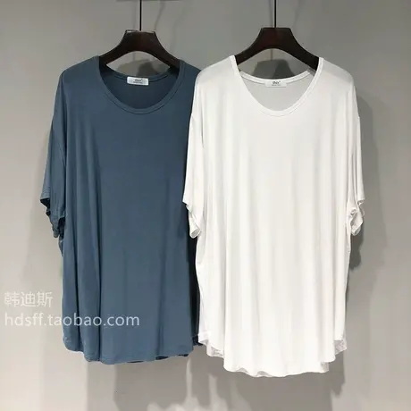 2022夏装 韩国东大门新款纯色U领宽松垂感中长款莫代尔短袖T恤女商品大图
