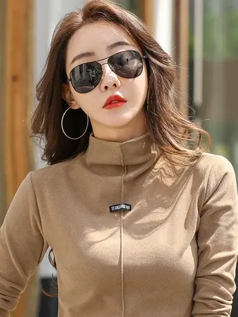 双面德绒半高领打底衫女内搭秋冬长袖t恤胖mm加大码加厚保暖上衣商品大图