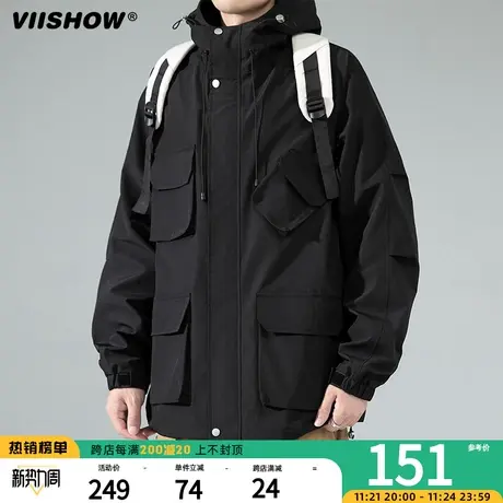 VIISHOW机能工装ins冲锋夹克外套男春秋季潮牌宽松连帽休闲运动夹商品大图