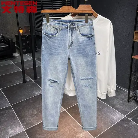 牛仔裤男2023秋冬新款潮牌韩版修身百搭小直筒男装牛仔长裤子男图片