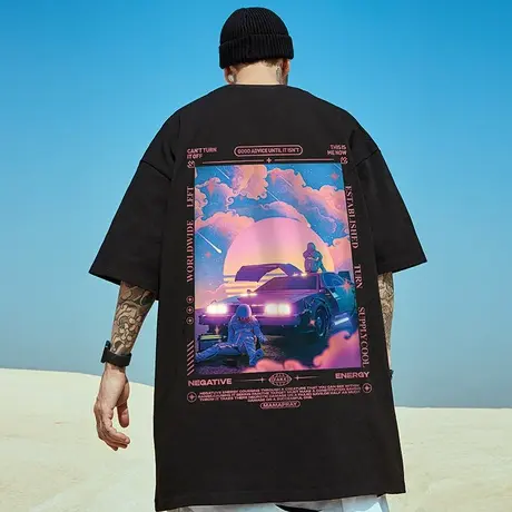 oversize欧美潮牌胖子国潮嘻哈宽松短袖T恤潮流半袖纯棉大码男装商品大图