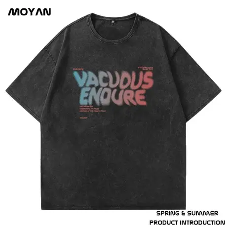 美式重磅纯棉t恤男潮牌宽松圆领黑色复古短袖水洗做旧大码潮流夏商品大图