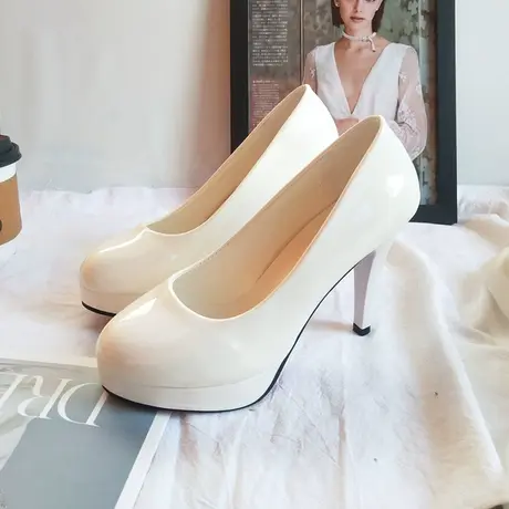 夜场超高跟细跟女鞋2025新款恨天高防水台尖头漆皮单鞋潮流职业鞋商品大图