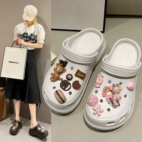 可爱增高洞洞鞋女夏季时尚外穿厚底防滑包头半网红松糕沙滩凉拖鞋商品大图