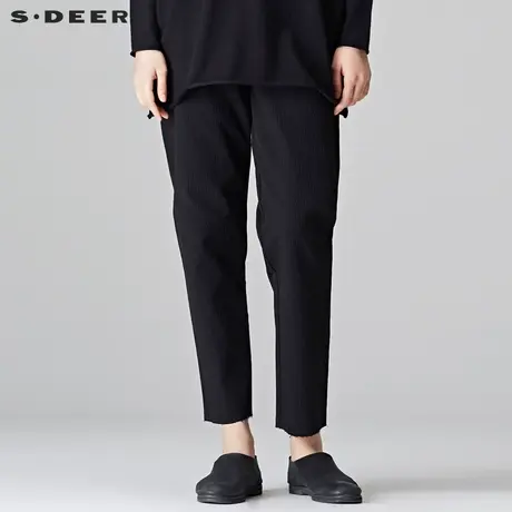 sdeer圣迪奥2019春装复古肌理质感口袋毛边全棉小脚长裤S18180815商品大图