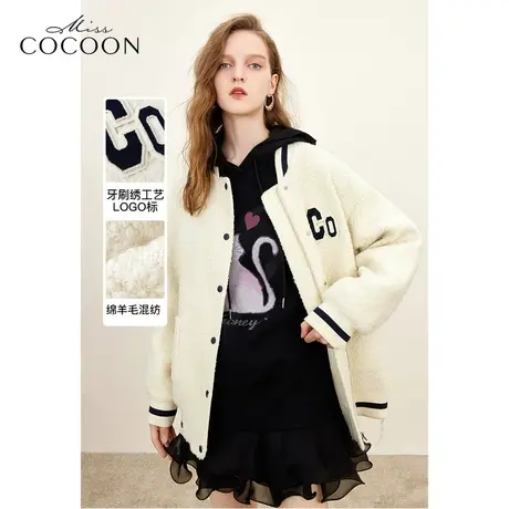 missCOCOON非正式学院风女2023秋季新款美式棒球服羊毛毛呢外套商品大图