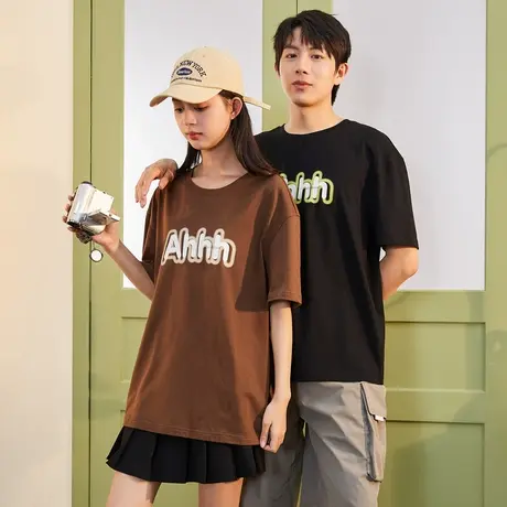 唐狮夏季情侣短袖T恤男女同码圆领t字母印花早春情侣装短袖T恤商品大图
