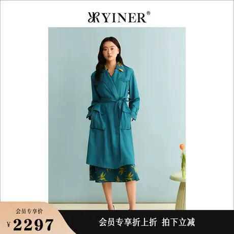 YINER音儿女装2023秋季雅致西装领长款风衣休闲外套商品大图