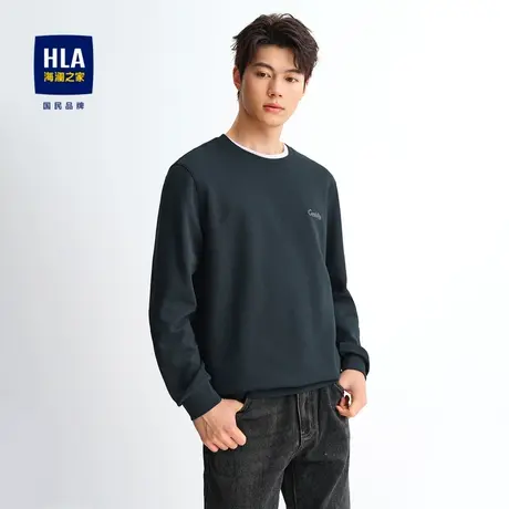 HLA/海澜之家休闲时尚长袖T恤23秋新微弹精致绣花圆领套头上衣男图片